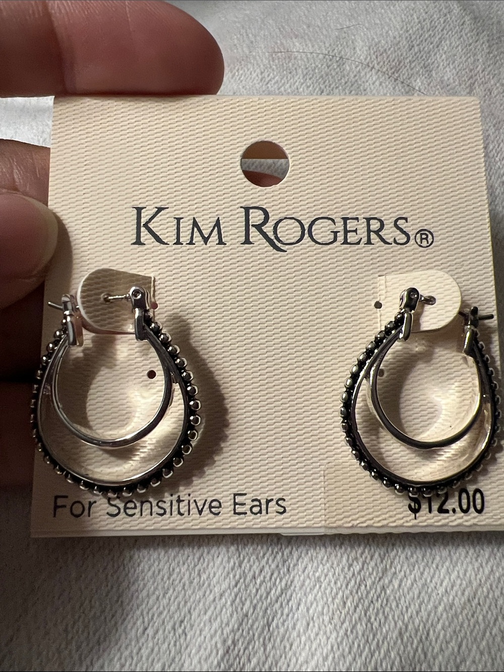 3/$18 Kim Rogers Silver-Tone Double Hoop Earrings with Beaded Outer Hoop Lot 577